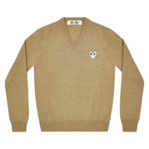 CDG Play V Neck Pullover White Heart Natural Series (Camel)